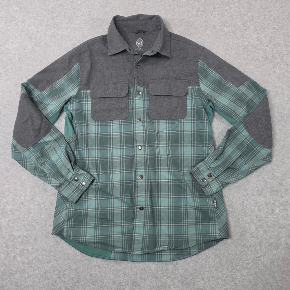 Club Ride Mens Teal Green Grey Plaid Mountain Bike Cycling Flannel Shirt Medium